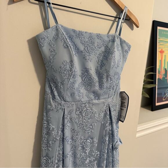 NWT JUMP Apparel Blue Glitter Lace Strapless Maxi Gown 7/8 - Picture 9 of 11
